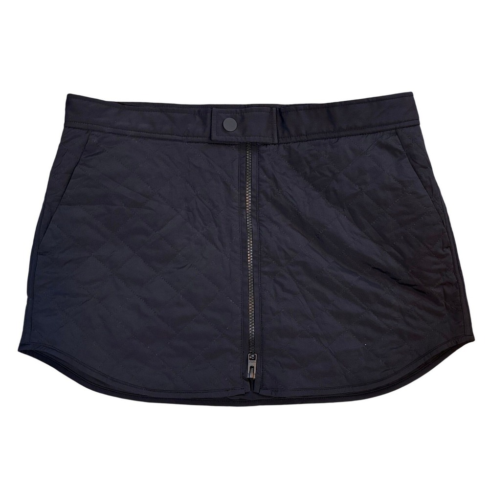 Athleta Toasty Buns Insulated Skirt Women 8 Black Good Quilted Mini Zipper Front - Picture 2 of 6